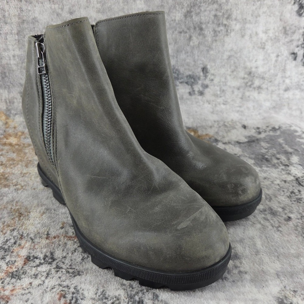Sorel Joan of Arctic Wedge II Ankle Boots Womens 9 Gray Leather Winter Gorpcore